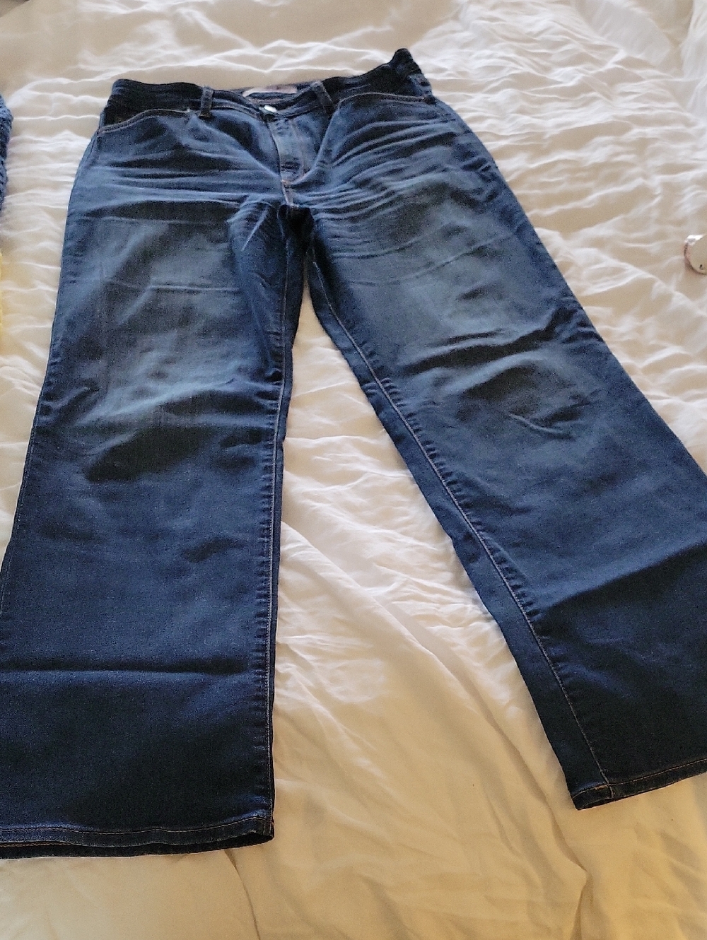 Joe's Jeans Wide Leg Full Length Denim - Blue with Tan Stitching